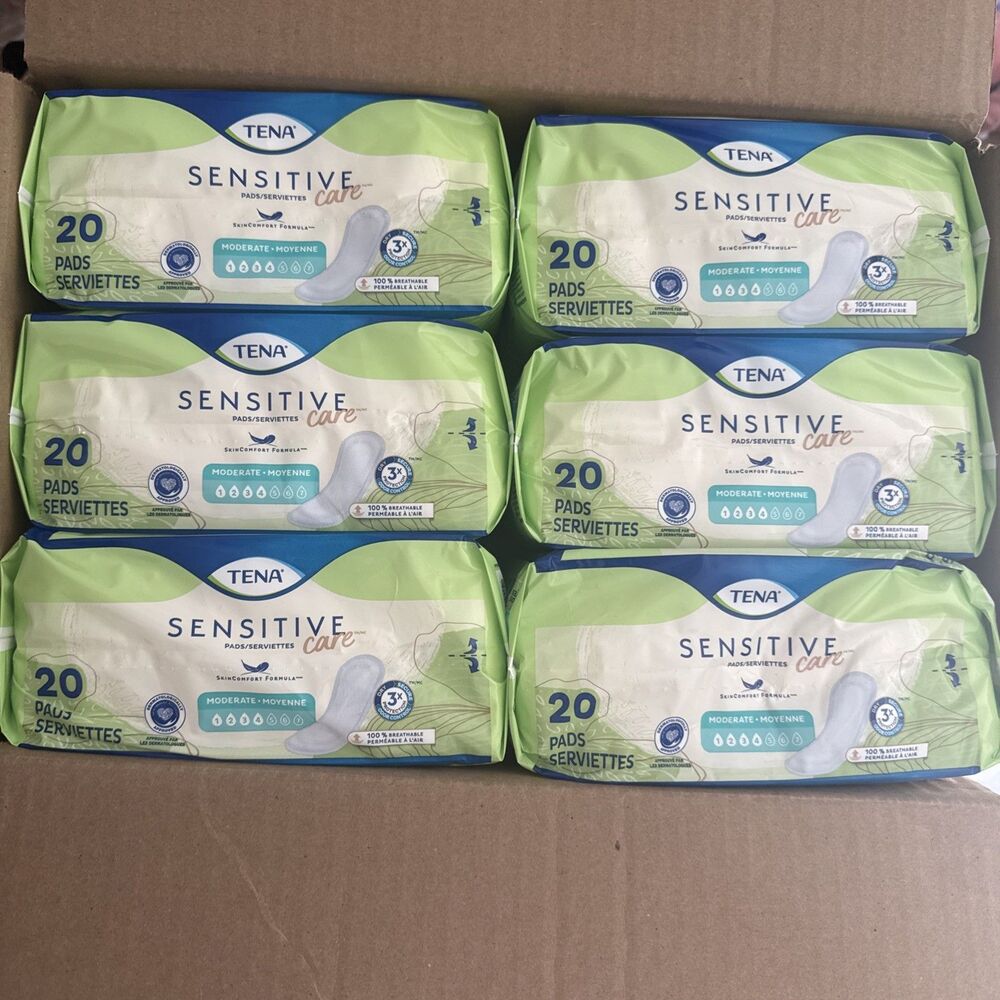 TENA Sensitive Care Moderate Incontinence Pads Lot of 6 Packs 20 Ct 120 Total
